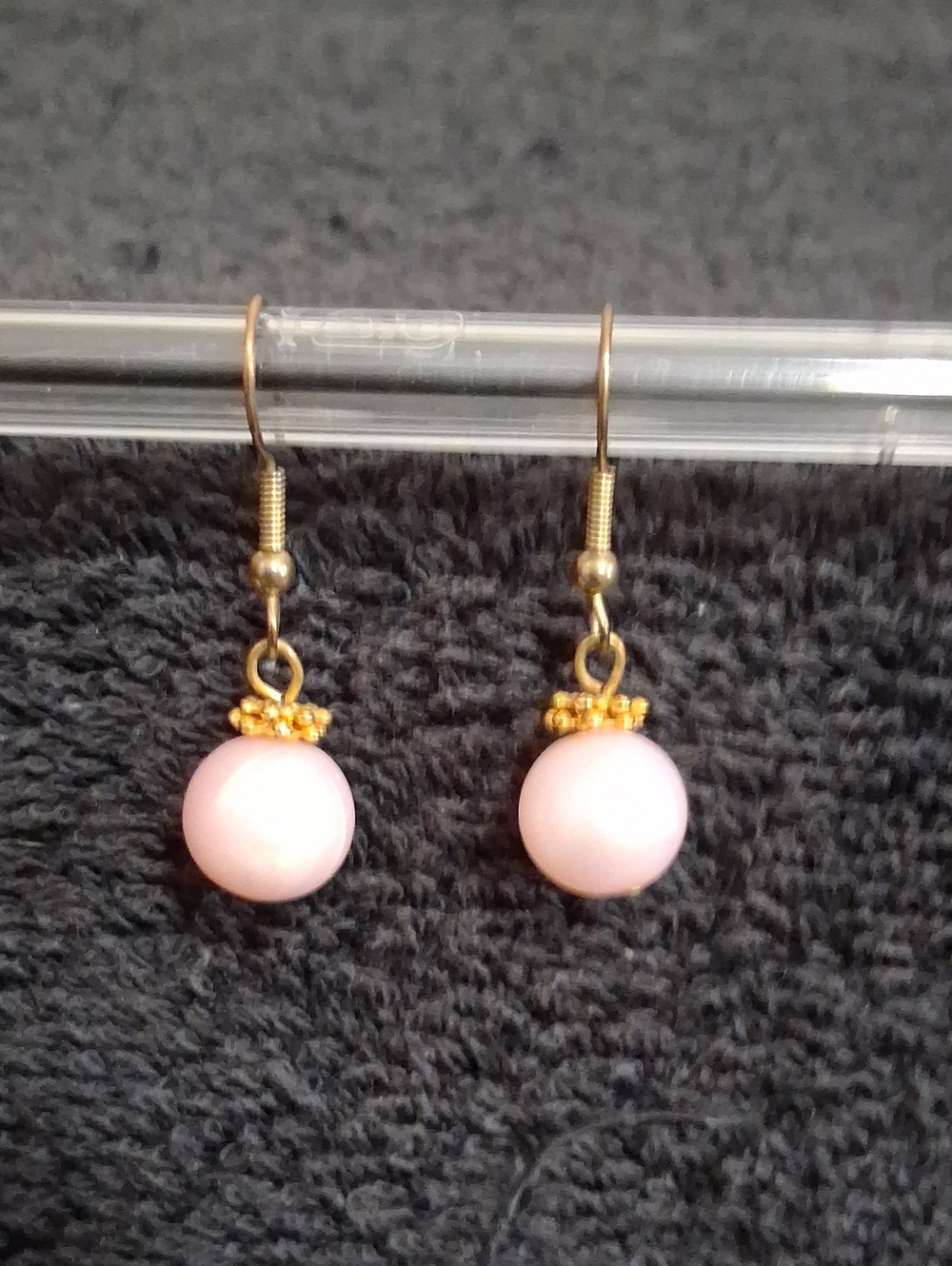 Vintage Gold & Pink Pearl Drop Dangle Earrings
